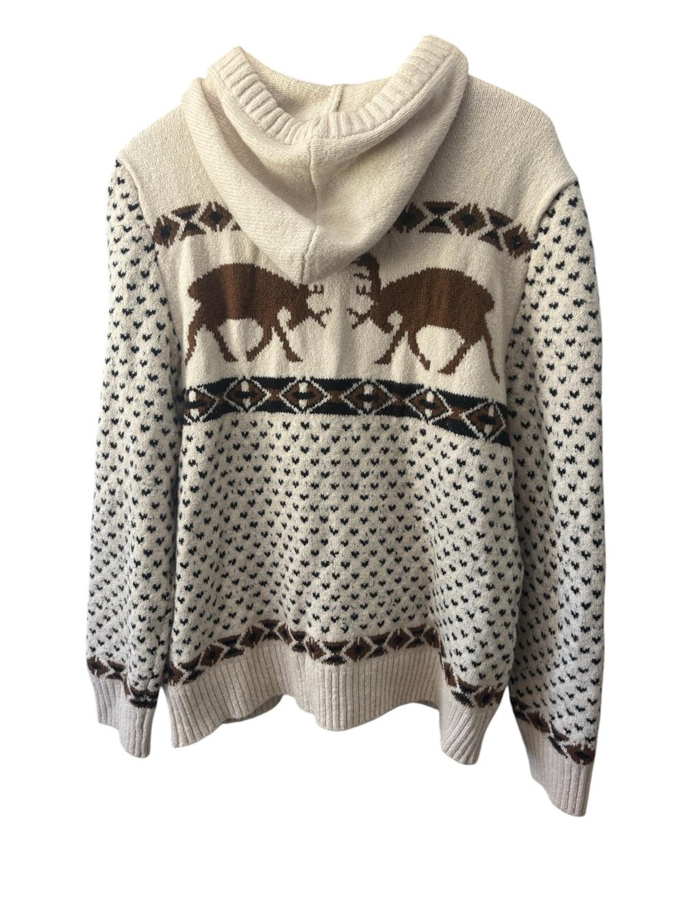 American Eagle Elk Fairisle Sweater Mens Size Large Hoodie in Cream Super Soft - Picture 4 of 7